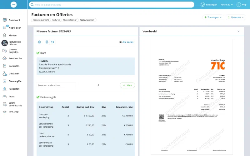 Schermafbeelding van Jortt – Invoice editor with live preview