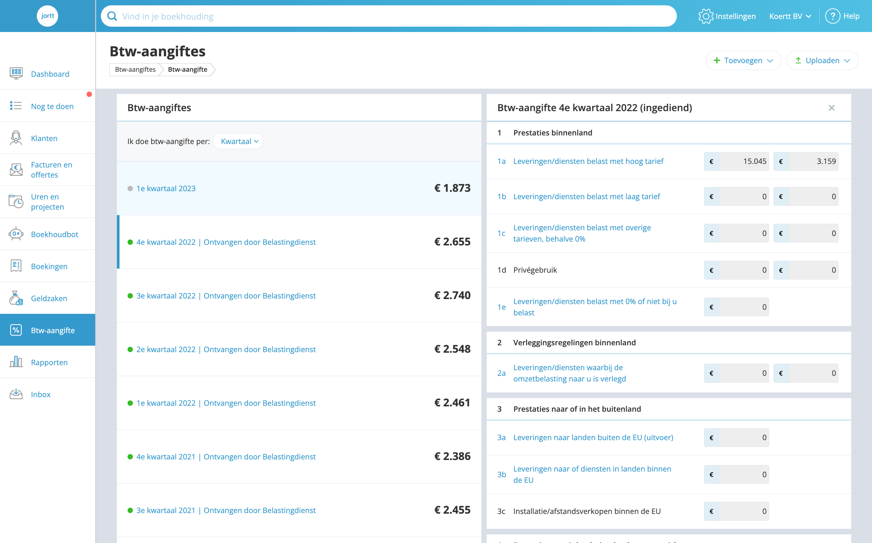 Schermafbeelding van Jortt – VAT return overview