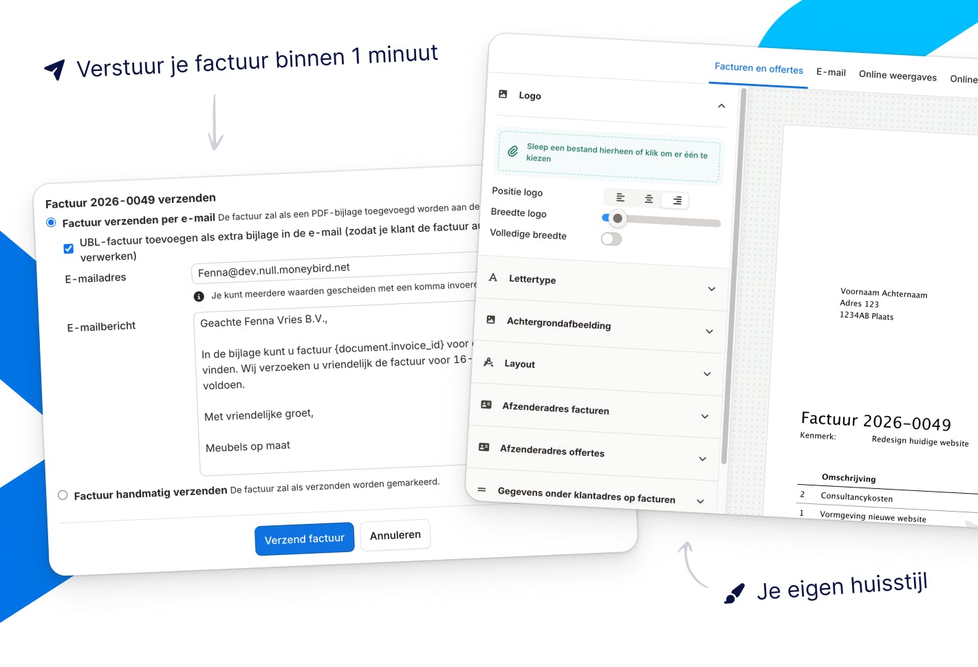 Schermafbeelding van Moneybird – Invoice sending and layout editor