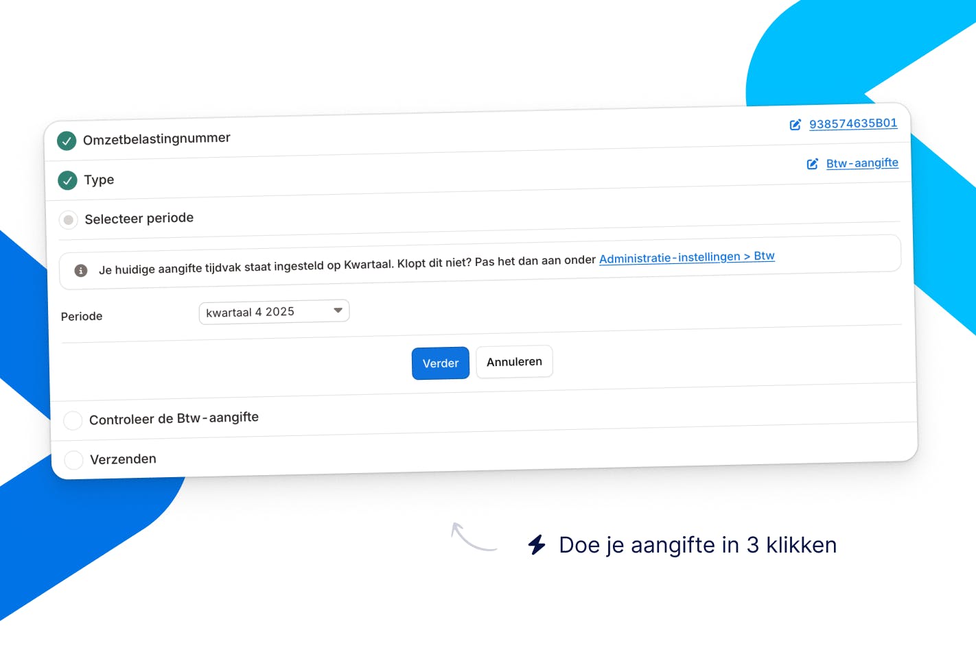 Schermafbeelding van Moneybird – VAT return flow